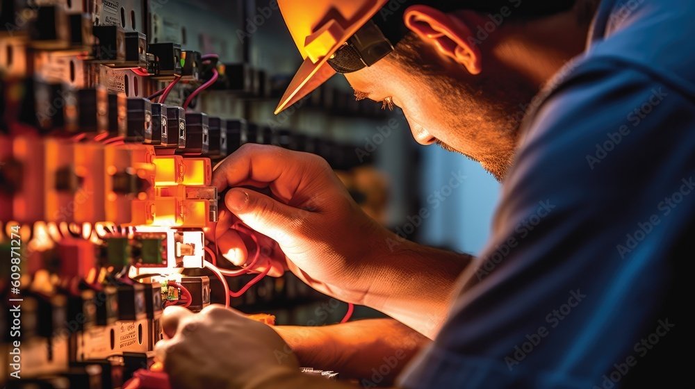 Technician repairing breakers inside an electrical panel